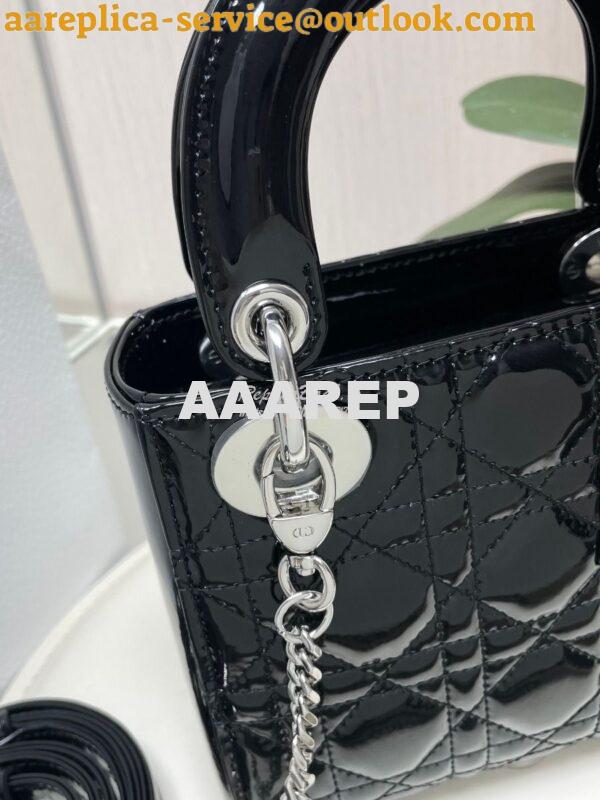 Replica Dior Mini Lady Dior Bag Patent Calfskin M0538 Black silver har 4