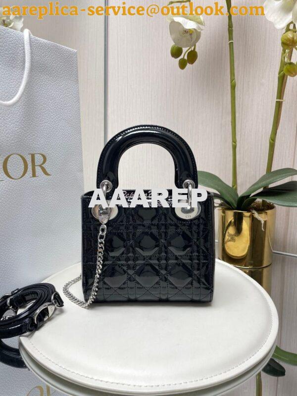 Replica Dior Mini Lady Dior Bag Patent Calfskin M0538 Black silver har 5