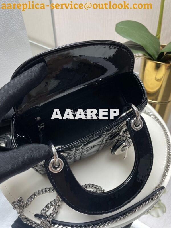 Replica Dior Mini Lady Dior Bag Patent Calfskin M0538 Black silver har 7