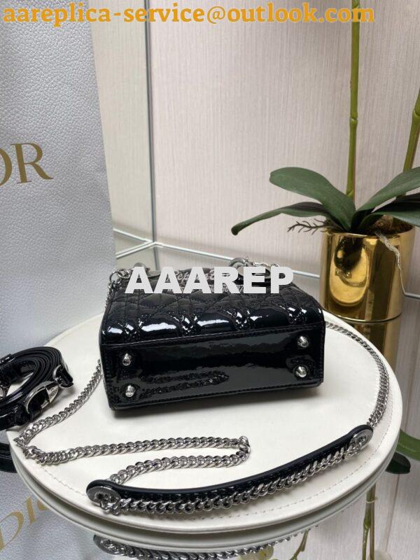 Replica Dior Mini Lady Dior Bag Patent Calfskin M0538 Black silver har 9