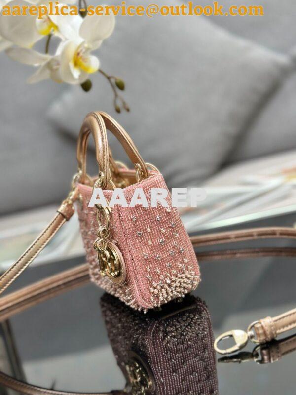 Replica Dior Micro Lady Dior Bag Metallic Rose Gold Satin Gradient Bea 3