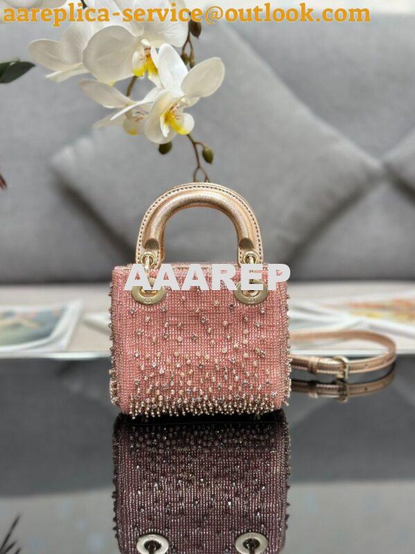 Replica Dior Micro Lady Dior Bag Metallic Rose Gold Satin Gradient Bea 6