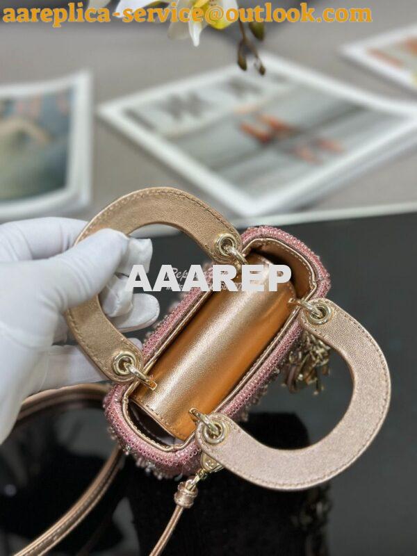 Replica Dior Micro Lady Dior Bag Metallic Rose Gold Satin Gradient Bea 7