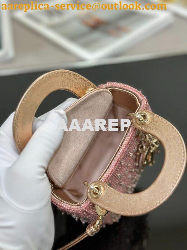 Replica Dior Micro Lady Dior Bag Metallic Rose Gold Satin Gradient Bea 8