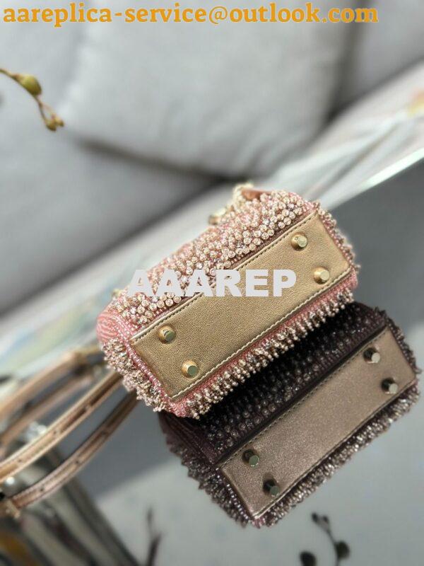 Replica Dior Micro Lady Dior Bag Metallic Rose Gold Satin Gradient Bea 9