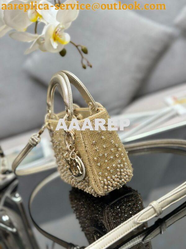 Replica Dior Micro Lady Dior Bag Metallic Gold Satin Gradient Bead Emb 3