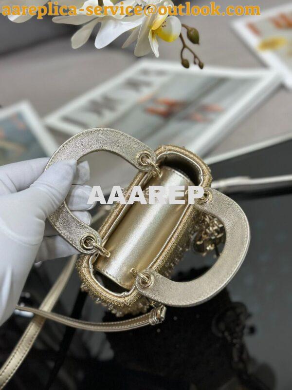 Replica Dior Micro Lady Dior Bag Metallic Gold Satin Gradient Bead Emb 6