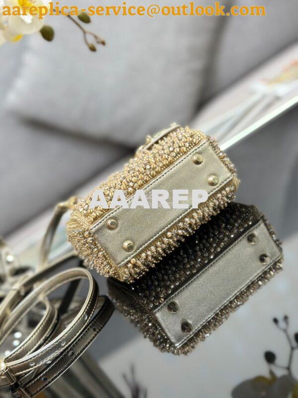 Replica Dior Micro Lady Dior Bag Metallic Gold Satin Gradient Bead Emb 9