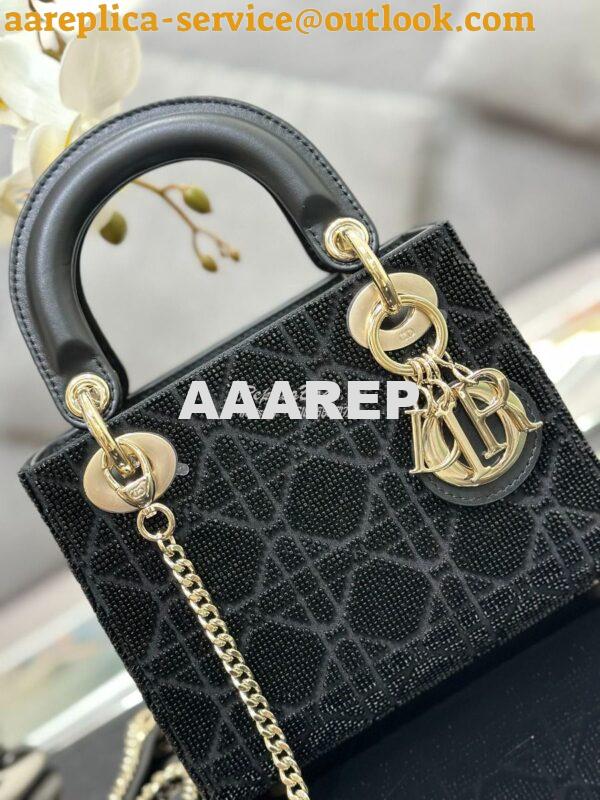 Replica Dior Micro Lady Dior Bag BLack Cannage Cotton with Micropearl 2