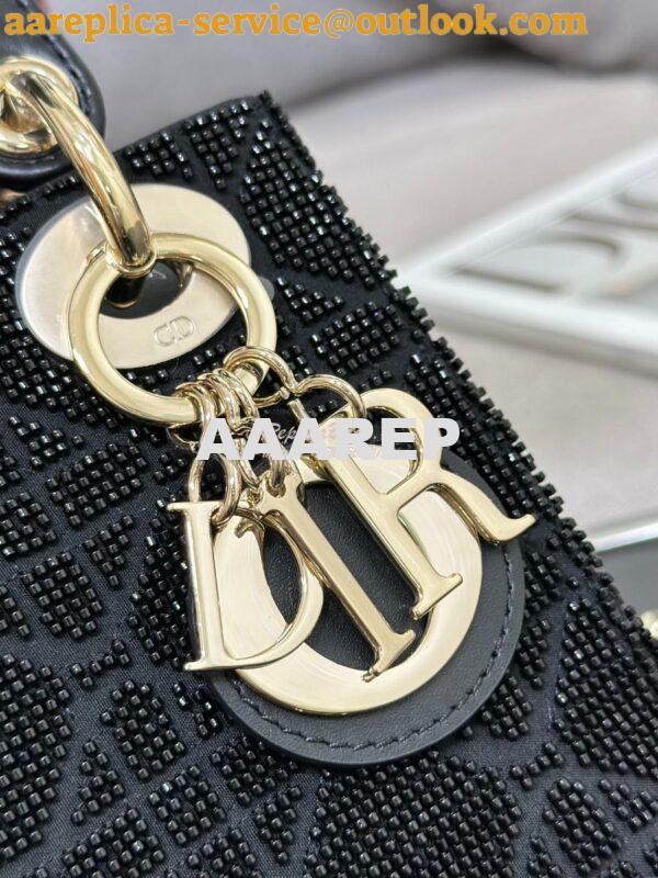 Replica Dior Micro Lady Dior Bag BLack Cannage Cotton with Micropearl 4