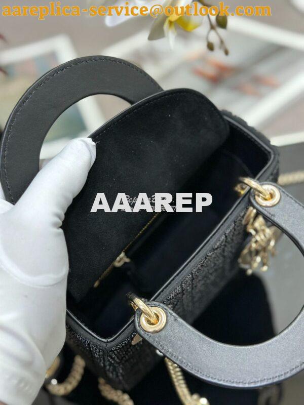 Replica Dior Micro Lady Dior Bag BLack Cannage Cotton with Micropearl 8