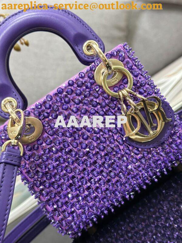 Replica Dior Micro Lady Dior Bag Purple Calfskin Embroidered with Stra 2
