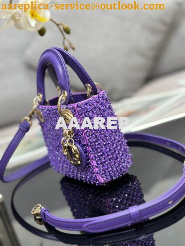 Replica Dior Micro Lady Dior Bag Purple Calfskin Embroidered with Stra 3