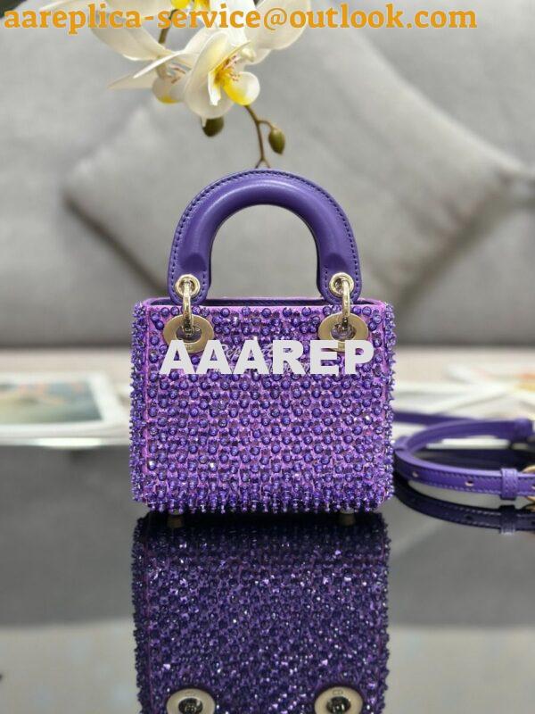 Replica Dior Micro Lady Dior Bag Purple Calfskin Embroidered with Stra 5