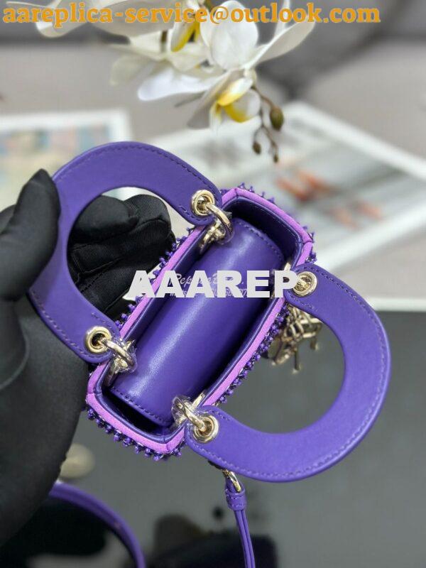 Replica Dior Micro Lady Dior Bag Purple Calfskin Embroidered with Stra 6
