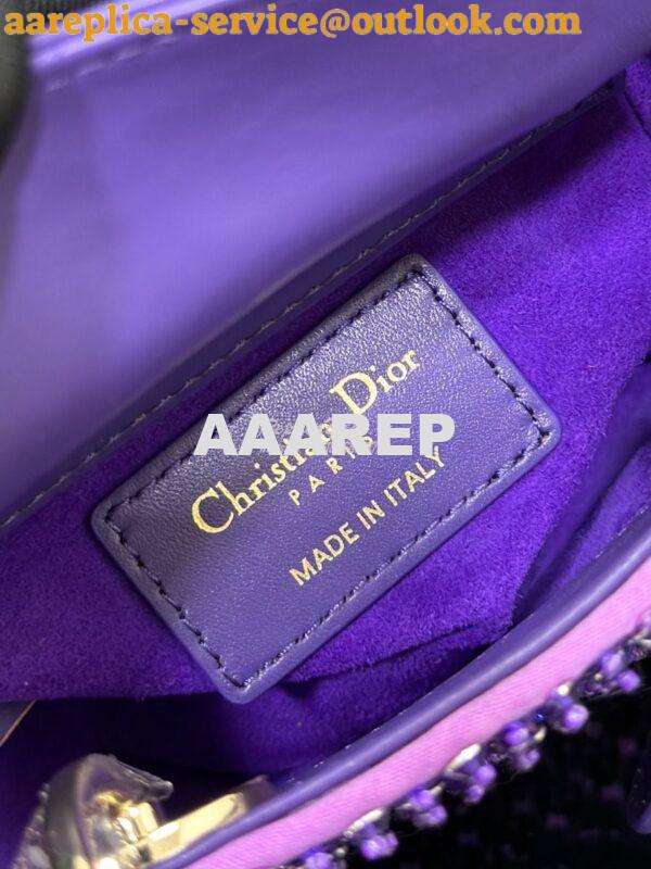 Replica Dior Micro Lady Dior Bag Purple Calfskin Embroidered with Stra 8