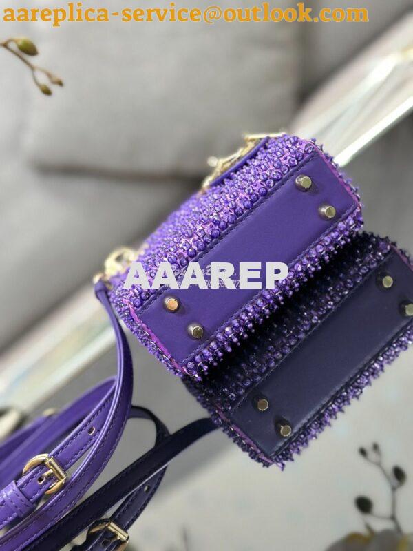 Replica Dior Micro Lady Dior Bag Purple Calfskin Embroidered with Stra 9