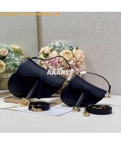 Replica Dior Saddle Bag With Strap Grained Calfskin M0455 Dark Blue