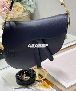 Replica Dior Saddle Bag With Strap Grained Calfskin M0455 Dark Blue 2