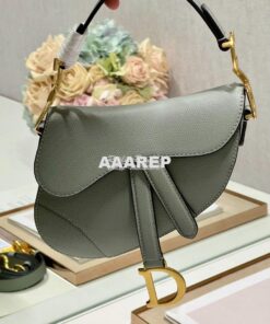 Replica Dior Saddle Bag With Strap Grained Calfskin M0455 Gray Stone 2