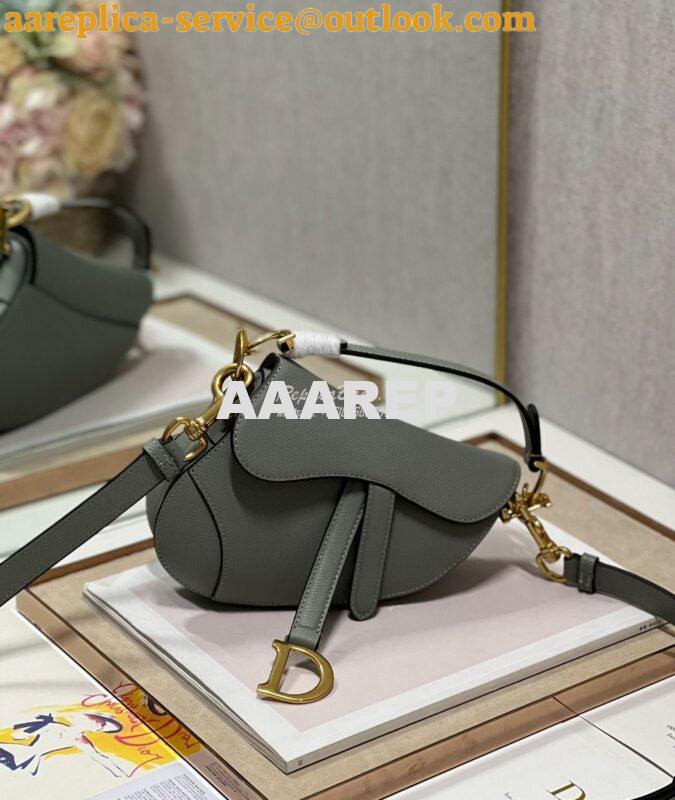 Replica Dior Saddle Bag With Strap Grained Calfskin M0455 Gray Stone 12