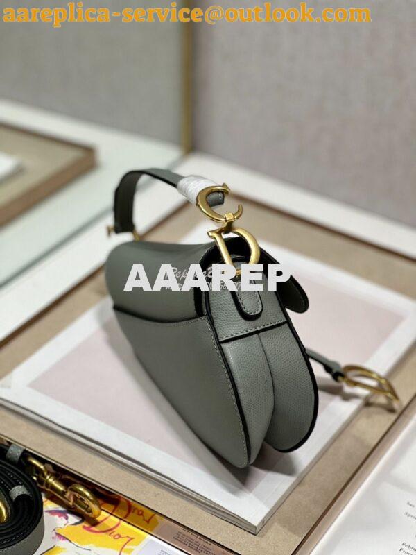 Replica Dior Saddle Bag With Strap Grained Calfskin M0455 Gray Stone 14