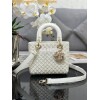 Replica Dior Small Lady Dior Latte Calfskin Embroidered with Resin Pea