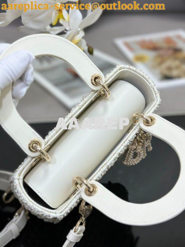 Replica Dior Small Lady Dior Latte Calfskin Embroidered with Resin Pea 6