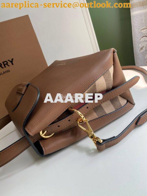 Replica Burberry Grainy Leather and House Check Tote Bag Tan 5