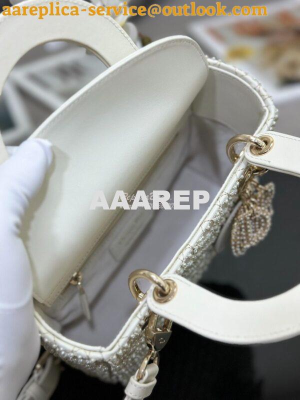 Replica Dior Small Lady Dior Latte Calfskin Embroidered with Resin Pea 7