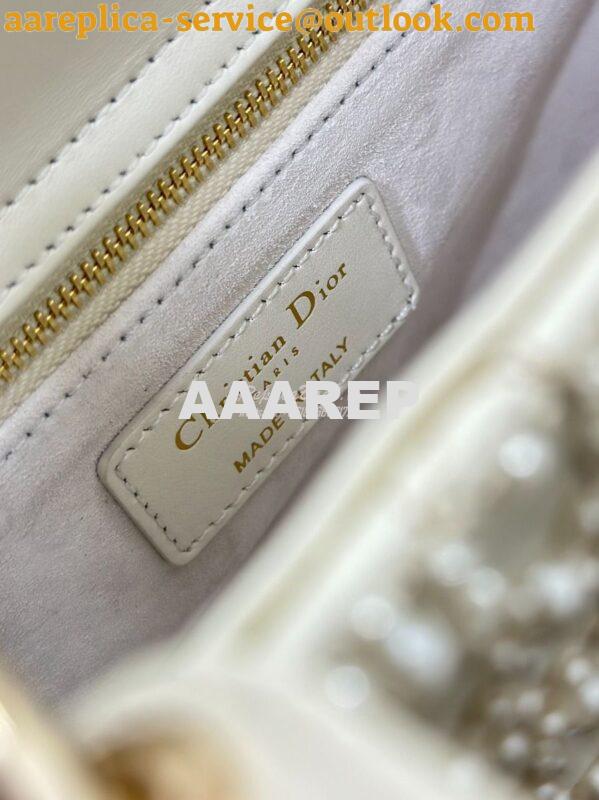 Replica Dior Small Lady Dior Latte Calfskin Embroidered with Resin Pea 8