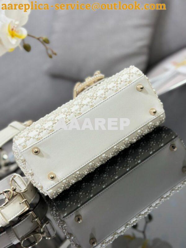 Replica Dior Small Lady Dior Latte Calfskin Embroidered with Resin Pea 10