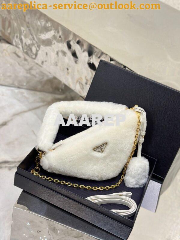 Replica Prada Re-edition Shearling Mini-bag 1BC543 White 5