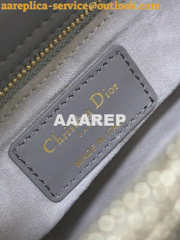 Replica Dior Small Lady Dior Gray Smooth Calfskin and Satin with Bead 8