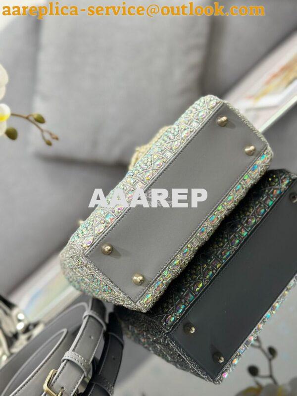Replica Dior Small Lady Dior Gray Smooth Calfskin and Satin with Bead 9