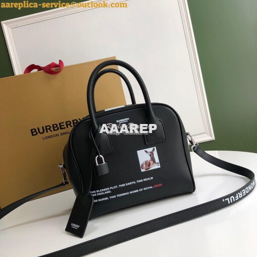 Replica Burberry Small Montage Print Leather Cube Bag Black