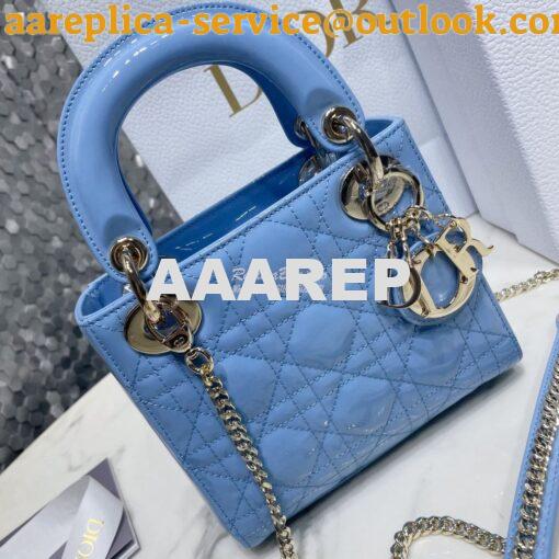 Replica Dior Quilted Patent Calfskin Mini Lady Dior Bag Cornflower 2