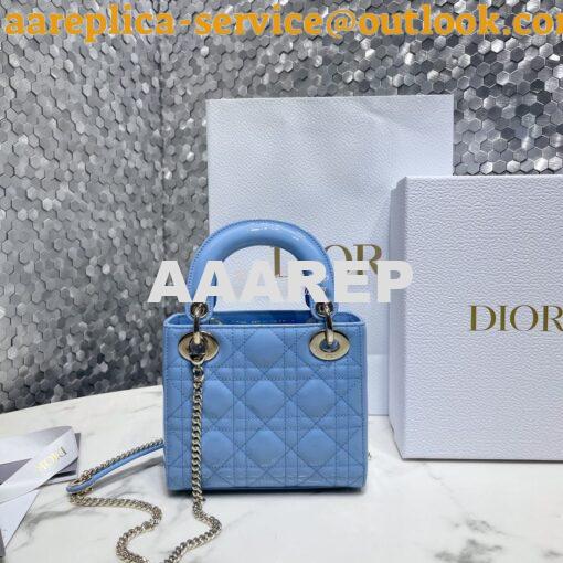 Replica Dior Quilted Patent Calfskin Mini Lady Dior Bag Cornflower 7