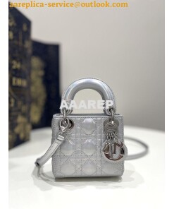 Replica Micro Lady Dior Bag Iridescent Metallic Silver-Tone Cannage La