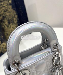 Replica Micro Lady Dior Bag Iridescent Metallic Silver-Tone Cannage La 2
