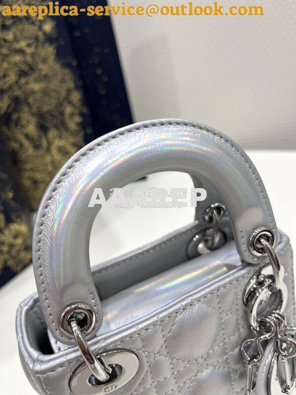 Replica Micro Lady Dior Bag Iridescent Metallic Silver-Tone Cannage La 2