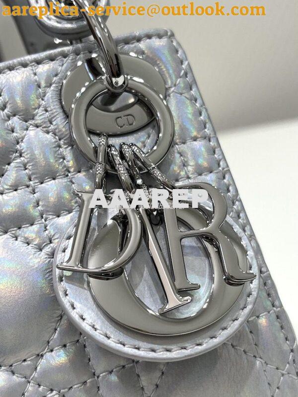 Replica Micro Lady Dior Bag Iridescent Metallic Silver-Tone Cannage La 3