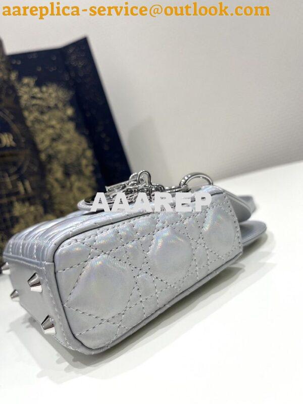 Replica Micro Lady Dior Bag Iridescent Metallic Silver-Tone Cannage La 4