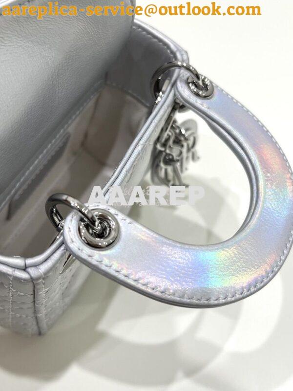 Replica Micro Lady Dior Bag Iridescent Metallic Silver-Tone Cannage La 6