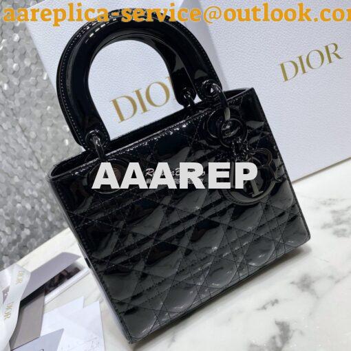 Replica Dior Small Lady Dior Patent Calfskin Bag All Black 2