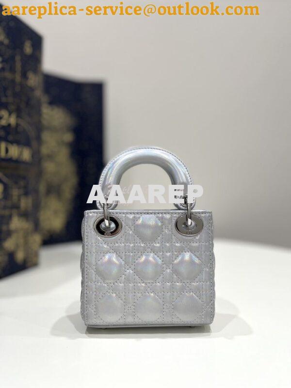 Replica Micro Lady Dior Bag Iridescent Metallic Silver-Tone Cannage La 8