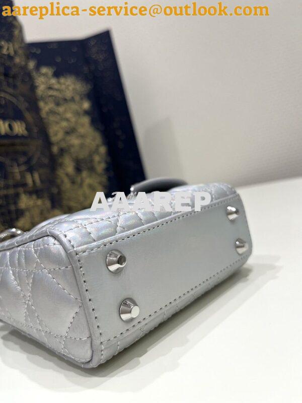 Replica Micro Lady Dior Bag Iridescent Metallic Silver-Tone Cannage La 9