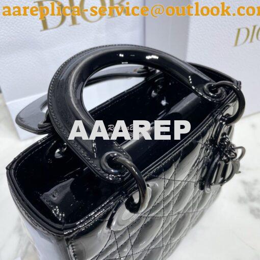 Replica Dior Small Lady Dior Patent Calfskin Bag All Black 3
