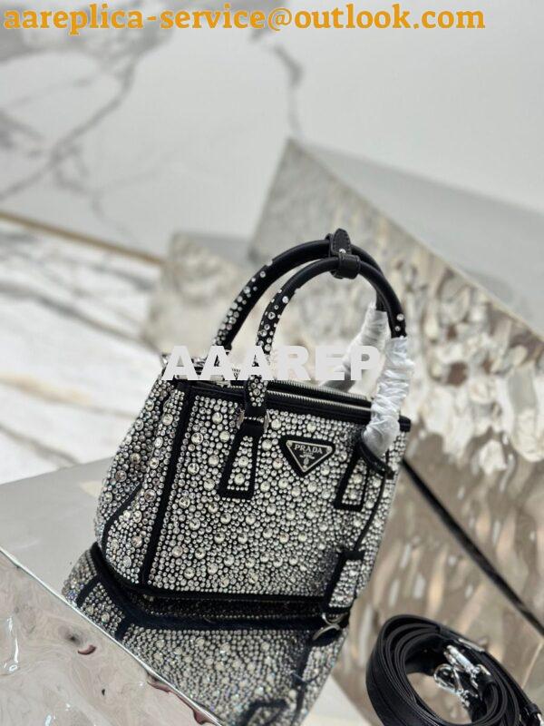 Replica Prada Galleria Satin Mini-bag With Crystals 1BA906 Black 3