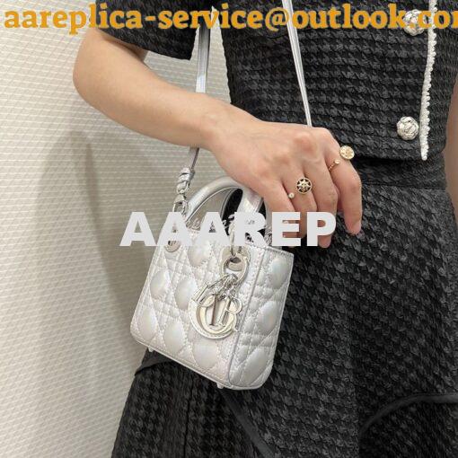 Replica Micro Lady Dior Bag Iridescent Metallic Silver-Tone Cannage La 11